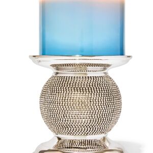Bath & Body Works Silver Candle Holder with Blue Glass